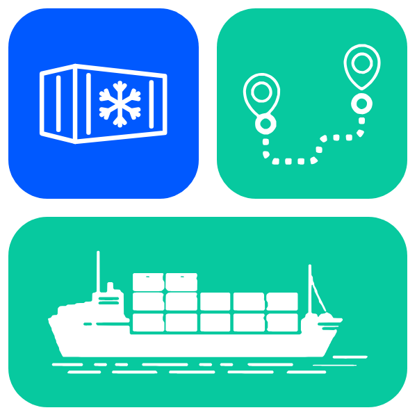 Blueroutes module icon: reefer container, route and container ship